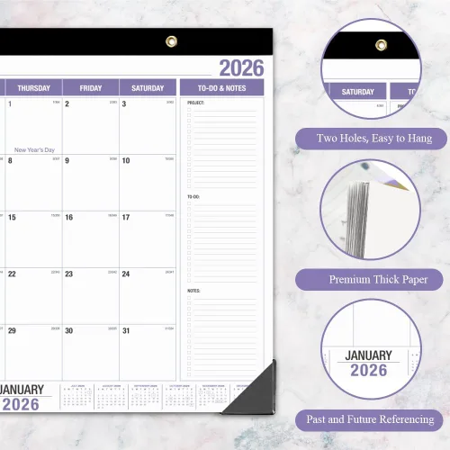 Miniatura 2 de Calendario de escritorio grande 2026, desde enero de 2026 hasta diciembre de 2026, calendarios de escritorio de 22 x 17 pulgadas con lista de Púrpura