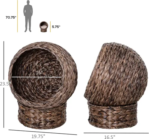 Miniatura 7 de PawHut Cama Elevada Tejida a Mano para Gatos con Cojín Suave y Forma de Silla de Huevo, Casa Canasta para Gatitos con Soporte, Cama Elevada