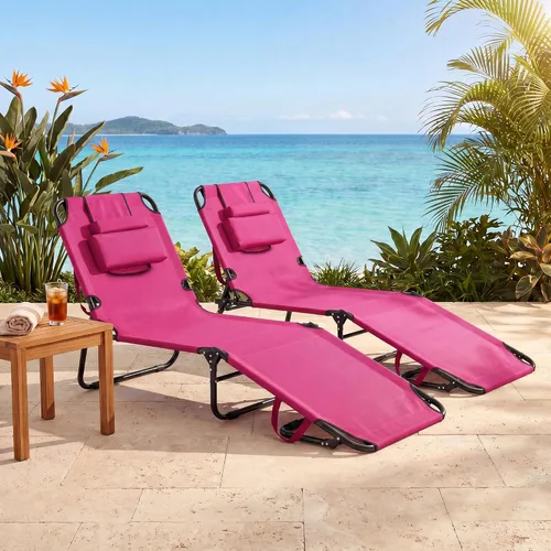 Miniatura 9 de Goplus Silla de bronceado, silla de playa plegable con agujero facial, almohada extraíble, correa de transporte, posición ajustable, silla