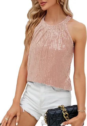 Miniatura 4 de Vrtige Blusa sin mangas plisada con lentejuelas brillantes para mujer