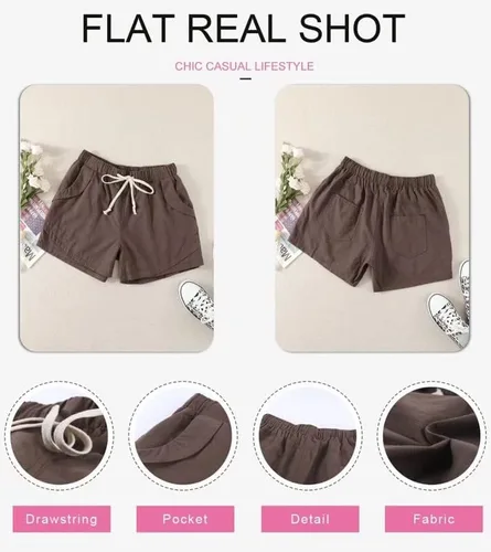 Miniatura 3 de Dokotoo Pantalones cortos casuales de lino y algodón con cordón elástico para mujer