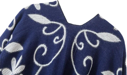Miniatura 5 de Poncho con flecos, con estampado vintage, estilo retro, a la moda, para mujer. Capa, chal.