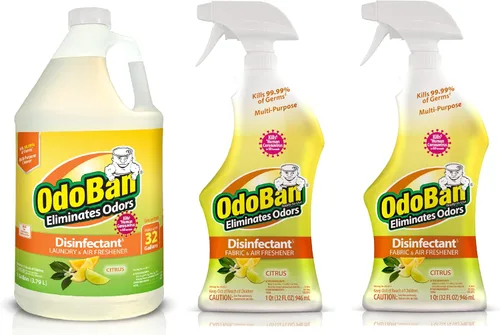 Miniatura 16 de OdoBan Desinfectante y eliminador de olores listo para usar, fabricado en los Estados Unidos, aroma de lino fresco, juego de 2, spray de 32 onzas