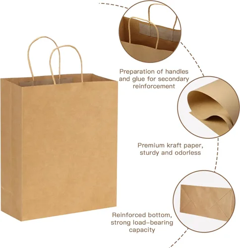Miniatura 3 de Moretoes 100 bolsas de papel de regalo de 10 x 5 x 13 pulgadas, bolsas de papel kraft marrón con asas a granel para compras, venta al por menor