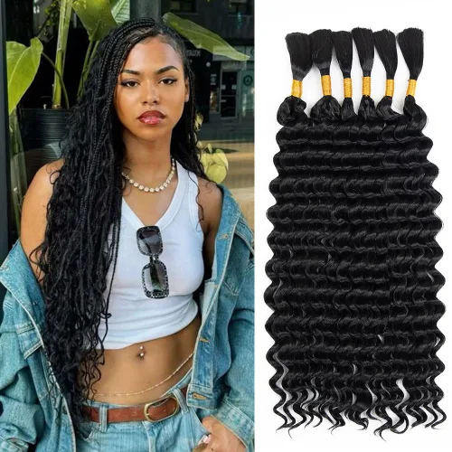 Miniatura 17 de Cabello bohemio para trenzar de 18 pulgadas, 2 paquetes de cabello ondulado profundo a granel para trenzas bohemias, sin trama, extensiones