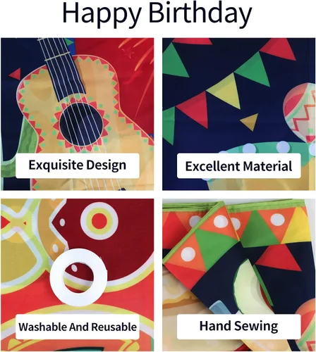 Miniatura 3 de HAMIGAR Fondo de pancarta de feliz cumpleaños de 30 x 6 pies – Fiesta de tacos 30 Fiesta de cactus mexicano decoraciones de cumpleaños suministros