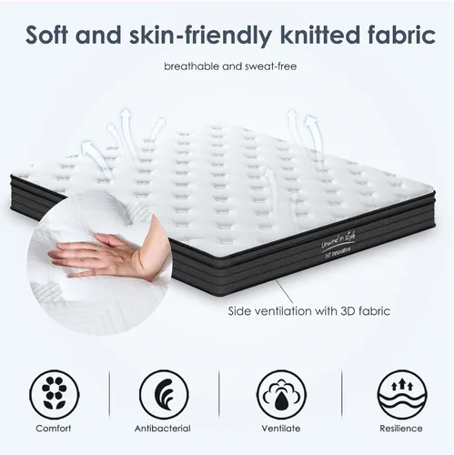Miniatura 4 de Colchón híbrido tamaño matrimonial, colchón híbrido de 8 pulgadas en una caja, espuma viscoelástica y resortes individuales embolsados, resortes
