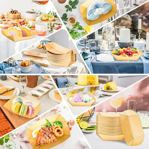 Miniatura 5 de Paquete de 120 bandejas de papel desechables de 2 libras de papel para barcos, bandeja de servir comida kraft, cestas para aperitivos, palomitas