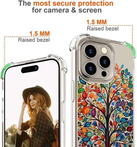 Miniatura 5 de Hungo Funda compatible con iPhone 15 Pro Max para mujer, diseño transparente lindo, árbol Promax femenino con hojas coloridas de otoño