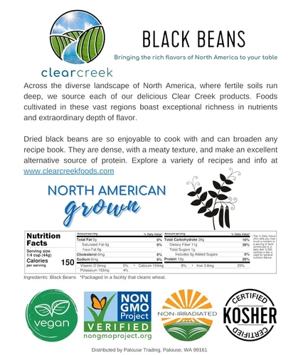 Miniatura 5 de CLEAR CREEK Frijoles Negros Cultivados en el Estado de Washington 1 libra Proyecto Verificado Sin OGM Vegano Kosher Sin Irradiar