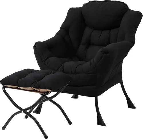 Miniatura 27 de MBOOYOME - Silla perezosa con otomano plegable, sillón de acento moderno de ocio con reposabrazos y bolsillo lateral y reposapiés plegable, silla