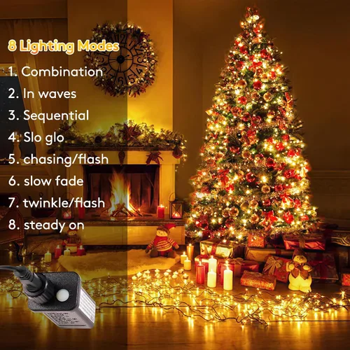 Miniatura 3 de BlcTec Luces de Navidad blancas cálidas, 300 luces LED de 108 pies para árbol de Navidad con 8 modos, impermeables, con certificación UL