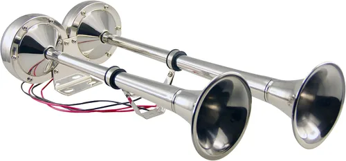 Pactrade Marine Juego completo de cuerno de trompeta dual eléctrico de acero inoxidable para barco de 12 V-150 db para pontón RV coche, camión, barco