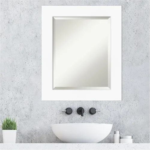 Miniatura 2 de Amanti Art Espejo de tocador de baño de 26 x 22 pulgadas, color blanco, pequeño, moderno, contemporáneo, marco de pared, vidrio biselado, colgante