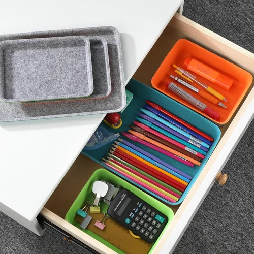 Miniatura 3 de Welaxy Organizador de cajones apilables con tapa para el hogar, oficina, trabajo, caja de almacenamiento de escritorio con tapa para maquillaje