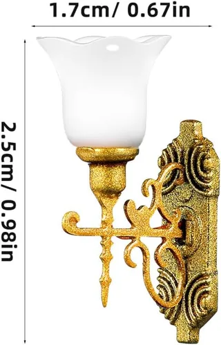 Miniatura 3 de Yardwe 4 luces LED de pared en miniatura, mini apliques a escala 1:87, lámparas de micro paisaje amarillo cálido, luces de modelo ABS dorado