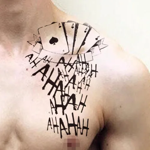 Miniatura 6 de NEDEQI - 8 hojas de tatuajes de Joker de tamaño grande, tatuaje falso temporal de Halloween para hombres y adultos, todas las versiones, calcomanías