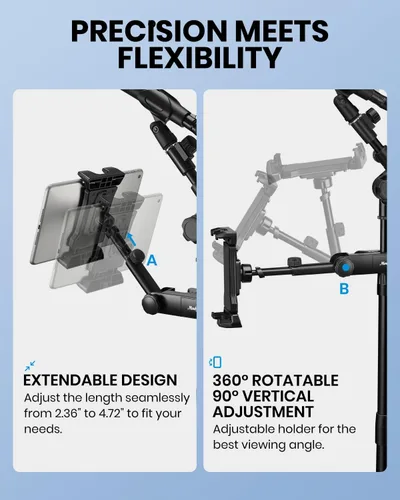 Miniatura 2 de Moukey Soporte ajustable para tablet con clip para teléfono compatible con soporte de micrófono y soporte de música, compatible con todos los iPad