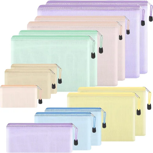 Miniatura 8 de EOOUT 8 bolsas de malla con cremallera, 8 tamaños, bolsas impermeables con cremallera, 8 colores de plástico impermeable para almacenamiento