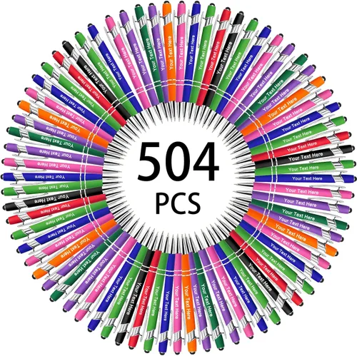 Miniatura 100 de Hasta 500 bolígrafos personalizados a granel, bolígrafo grabado personalizado con punta de lápiz capacitivo, carcasa multicolor retráctil, bolígrafo