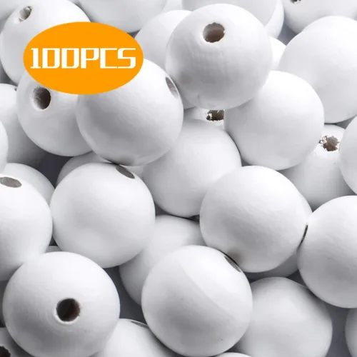 Miniatura 2 de Aylifu Cuentas de madera blancas, 100 cuentas de madera redondas de 0.787 pulgadas (0.787 in), cuentas espaciadoras sueltas con agujero grande