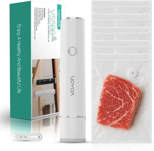 VOYOR Sellador al vacío de mano para conservación y almacenamiento de alimentos, sellador al vacío portátil para alimentos con 5 bolsas de vacío