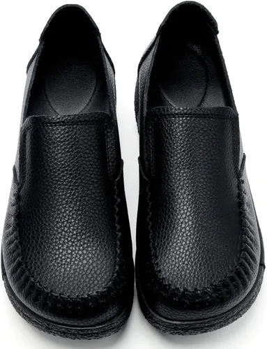 Miniatura 3 de UZB Mocasines de cuero sin cordones para mujer, cómodos zapatos de plataforma casuales