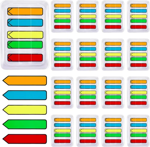 Teling 2000 marcadores de páginas de colores, pestañas adhesivas de flechas con dispensador, 5 colores, signo aquí, pestañas de índice para