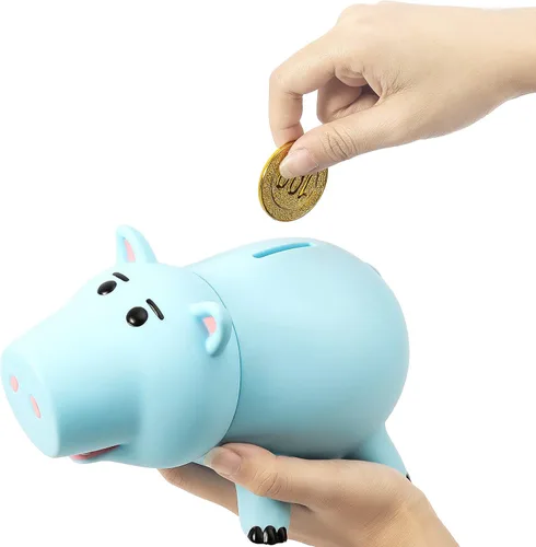 Miniatura 6 de Hucha Hamm, bonita alcancía de plástico para niños y niñas, banco de dinero irrompible para regalo para niños (azul)