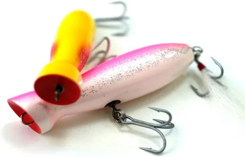 Miniatura 8 de Seasky5.5 pies de pesca de madera estilo botella Popper señuelo cebo artificial de madera cebo de madera para pesca de atún bajo rayado Amarillo
