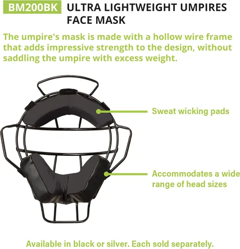 Miniatura 4 de Champion Sports Ultra Lightweight Umpire Face Mask – Baseball & Softball Umpire Equipment, Steel Frame, Leather Padding