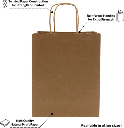 Miniatura 8 de Bolsas de papel kraft de Prime Line Packaging, bolsas de regalo marrones con asas, pequeñas bolsas de compras artesanales al por mayor