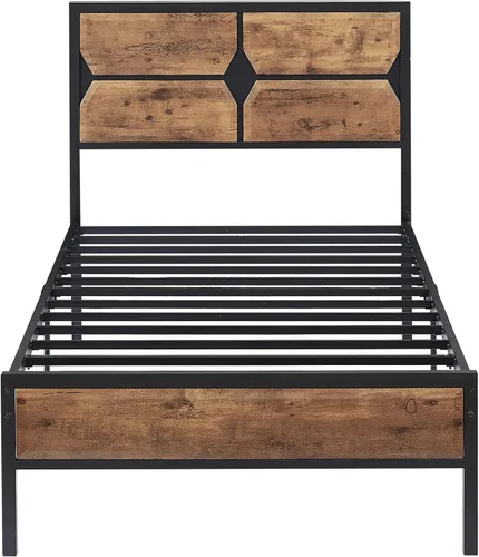 Miniatura 9 de VECELO Base de cama individual tamaño individual con cabecera y estribo de madera, base de colchón de plataforma de metal con fuerte soporte
