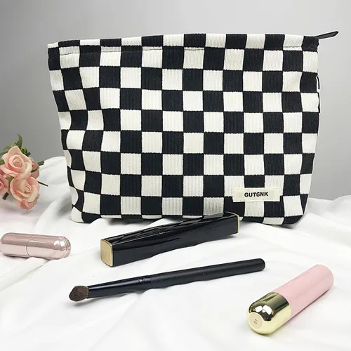 Miniatura 2 de Bolsa de maquillaje para mujeres, bolsa de cosméticos de pana con diseño estético, bolsa de mano para damas, estuche para lápices para niñas, lindo