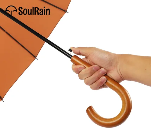 Miniatura 8 de SoulRain Paraguas de palo de 16 varillas de 48 pulgadas, apertura automática, color sólido, moderno y simple, mango de madera clásico de arco