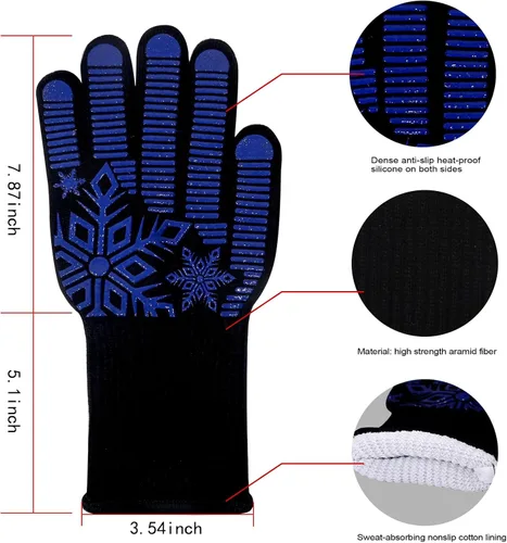 Miniatura 3 de Guantes para horno de barbacoa, guantes de parrilla, resistentes al calor y al fuego, silicona de 1472 ℉, muñeca no extendida para mayor seguridad