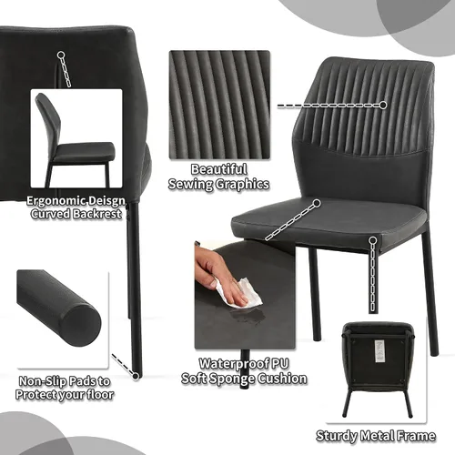 Miniatura 4 de Juego de 2 sillas de comedor modernas, de piel sintética, cómodas, tapizadas, para comedor, cocina, con patas de metal negro para sala de estar