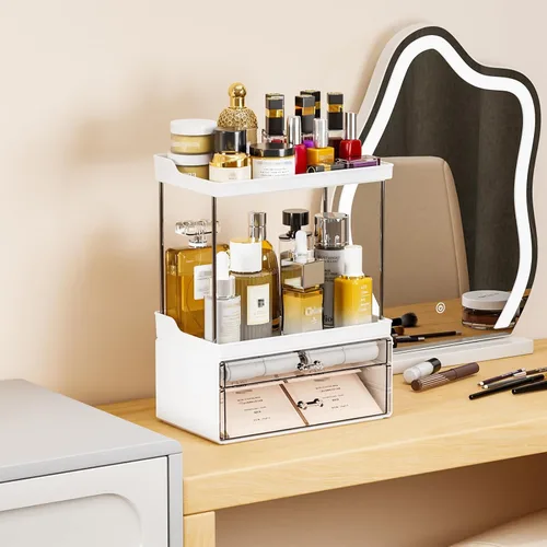 Miniatura 6 de Yieach Organizador de maquillaje acrílico, organizador grande para el cuidado de la piel para tocador, organizador de plástico para encimera de baño