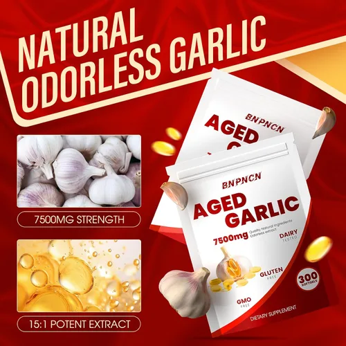 Miniatura 7 de Extracto de ajo envejecido inodoro 7500 mg, sin OMG, sin gluten Apoya la salud inmune Bulbo Allium Sativum cultivado Potente suplemento