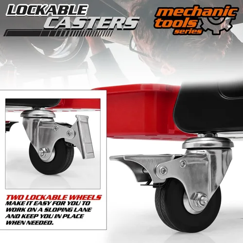 Miniatura 7 de M-AUTO Taburete mecánico Asiento de detalle Asiento móvil utilitario rodante con ruedas giratorias bloqueables, capacidad de 300LBS Asiento rodante