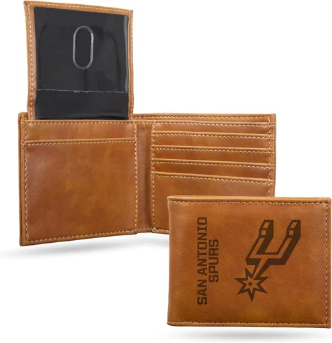 Miniatura 6 de Rico Industries NBA San Antonio Spurs Premium - Cartera de piel vegana negra con grabado láser, diseño compacto y delgado pero resistente, perfecto