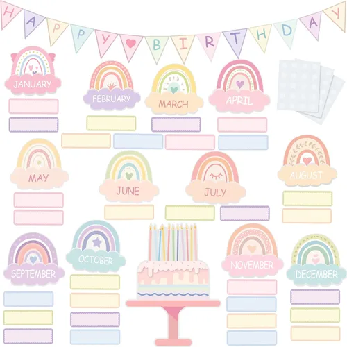 Miniatura 8 de 60 Piezas de Decoración Bohemia para Aula, Juego de Decoraciones para Tablón de Anuncios de Cumpleaños, Decoración de Tablón de Anuncios Arcoíris