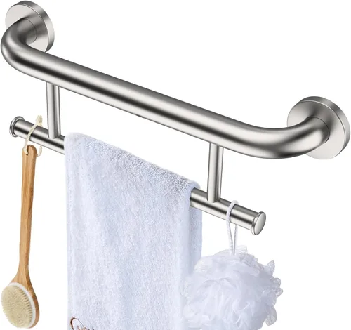Toallero de níquel cepillado con barra de agarre, mango de soporte equilibrado de seguridad de acero inoxidable de 17 pulgadas, toallero para