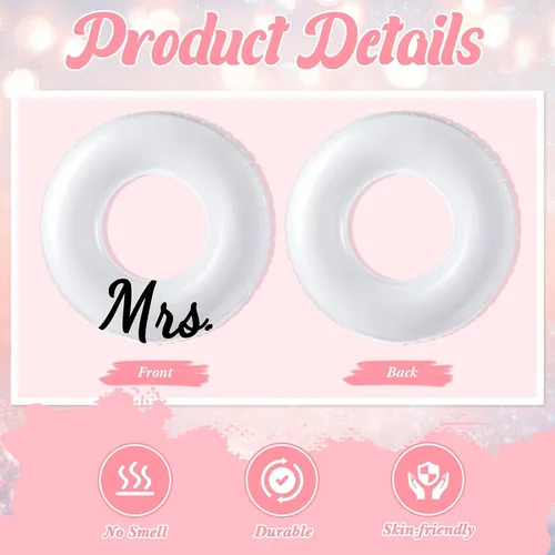 Miniatura 4 de Silipull 2 flotadores de piscina Mr and Mrs de 48 pulgadas, tubos inflables para anillos de boda para luna de miel, pareja, decoración de piscina