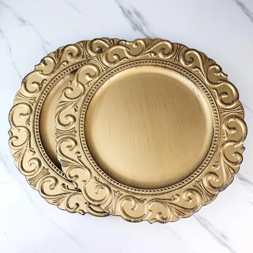 Miniatura 6 de Spsyrine Platos Base Dorados, Juego de 6 Platos Base para Platos de Cena, Platos Base de Mesa de 13 Pulgadas para Bodas al Por Mayor, Decoración