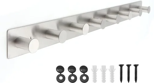 Miniatura 9 de Perchero pequeño montado en la pared, ganchos negros adhesivos y atornillados, ganchos de pared de acero inoxidable para colgar sombreros, toallas