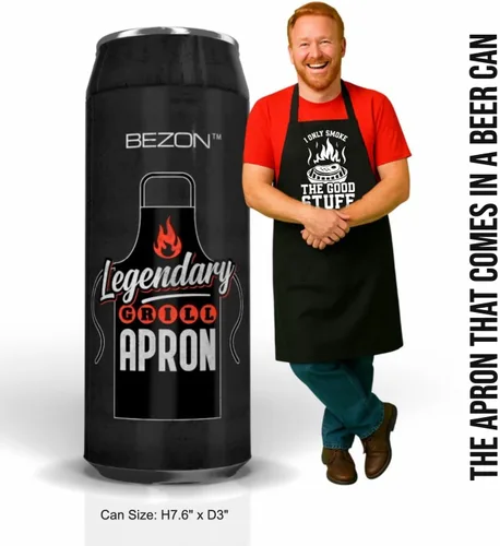 Miniatura 3 de BEZON Delantal de parrilla divertido para hombres – Envase de regalo de lata de cerveza – Divertido regalo de barbacoa para papá, esposo o amigo