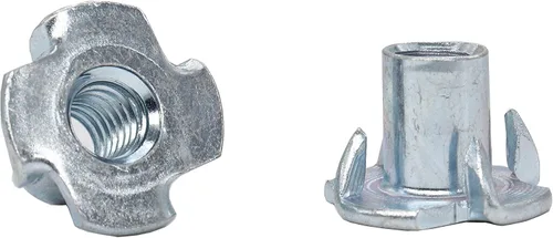 Miniatura 3 de 100 tuercas imperiales de 4 puntas de acero al carbono de 1/4-20 x 5/16 pulgadas, tuercas en T chapadas en zinc para muebles de madera, gabinetes