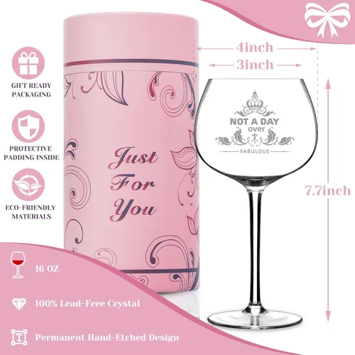 Miniatura 2 de Regalos para mujeres, "Not a Day Over Fabulous" Copas de vino personalizadas, Regalos de cumpleaños, Copas de vino, Regalos del día de la madre