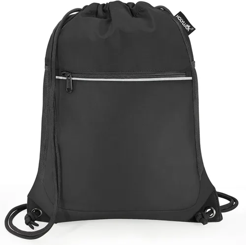 HOLYLUCK Mochila pequeña con cordón y bolsillos de malla para hombres y mujeres, color negro